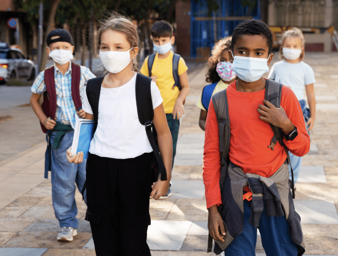 children in masks at school