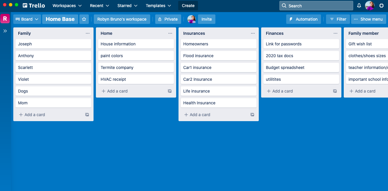 trello templates for moms