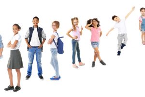 School children,Of,Different,Ages,On,White,Background