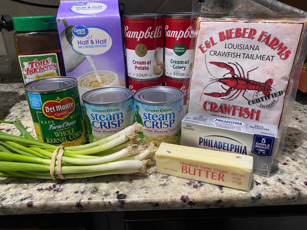 ingredients for corn and crawfish bisque