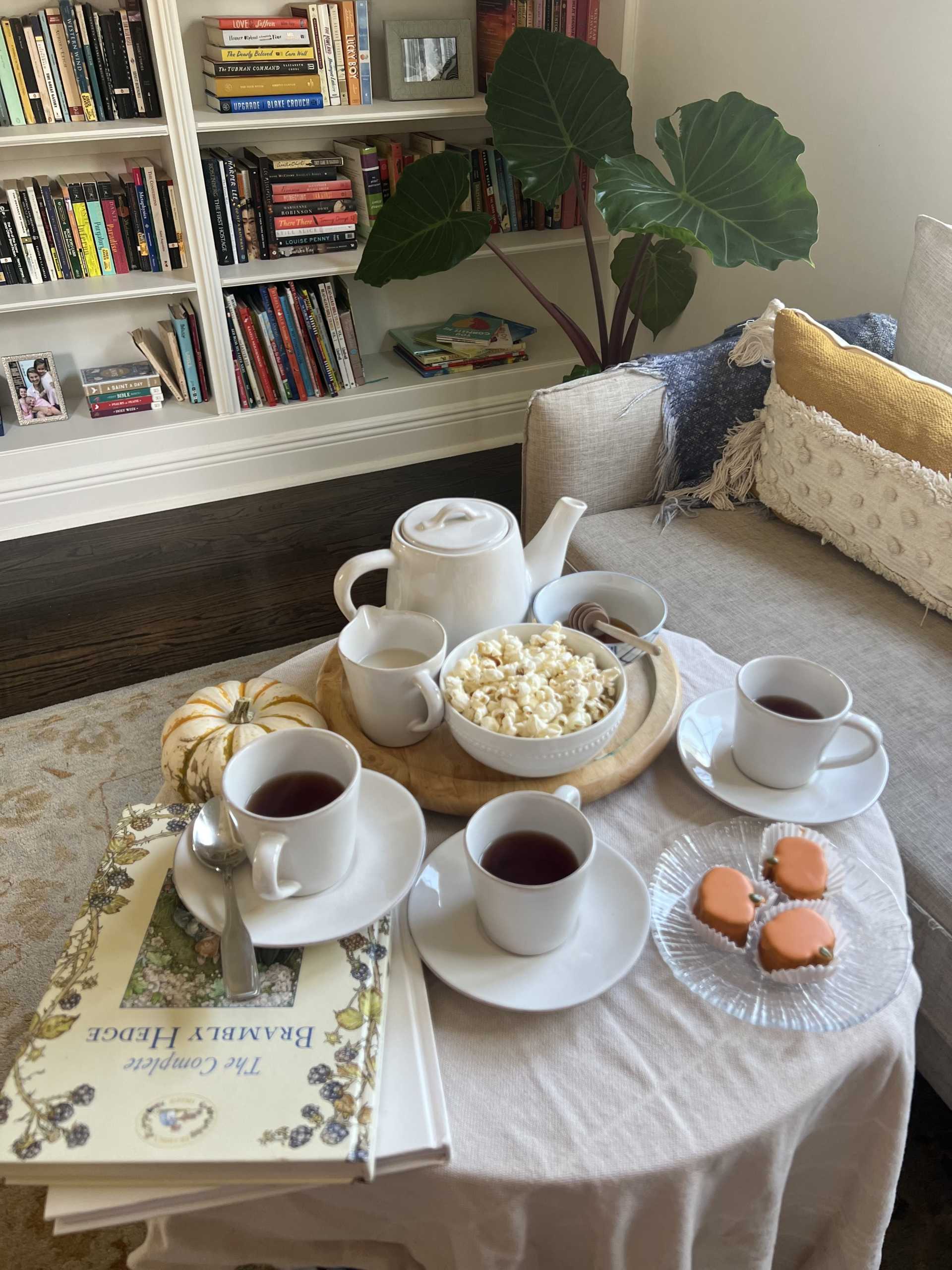 An afternoon poetry tea party with tea and treats.