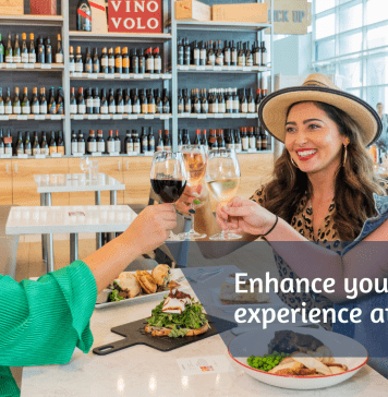 Enhance your travel experience at the New Orleans Airport, MSY. Women saying cheers at the MSY airport.